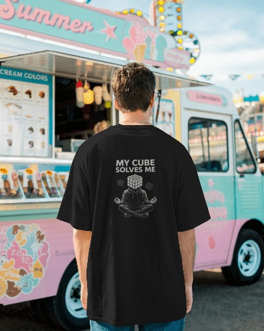 "My Cube Solves Me" Unisex Oversized Classic T-Shirt | Black